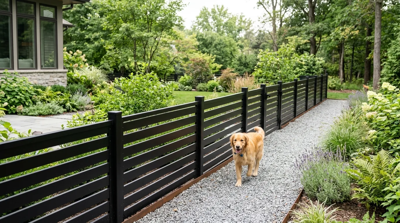 Modern Metal Dog Fence With Horizontal Slats